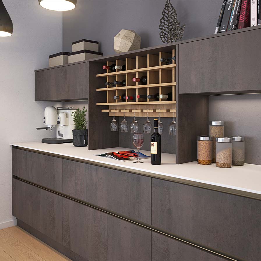 Gloss handleless kitchen home bar