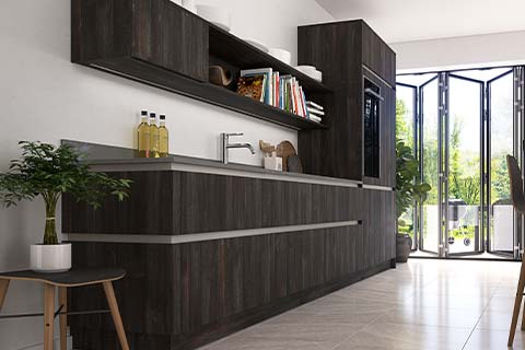 Madoc - Wood effect handleless kitchen.